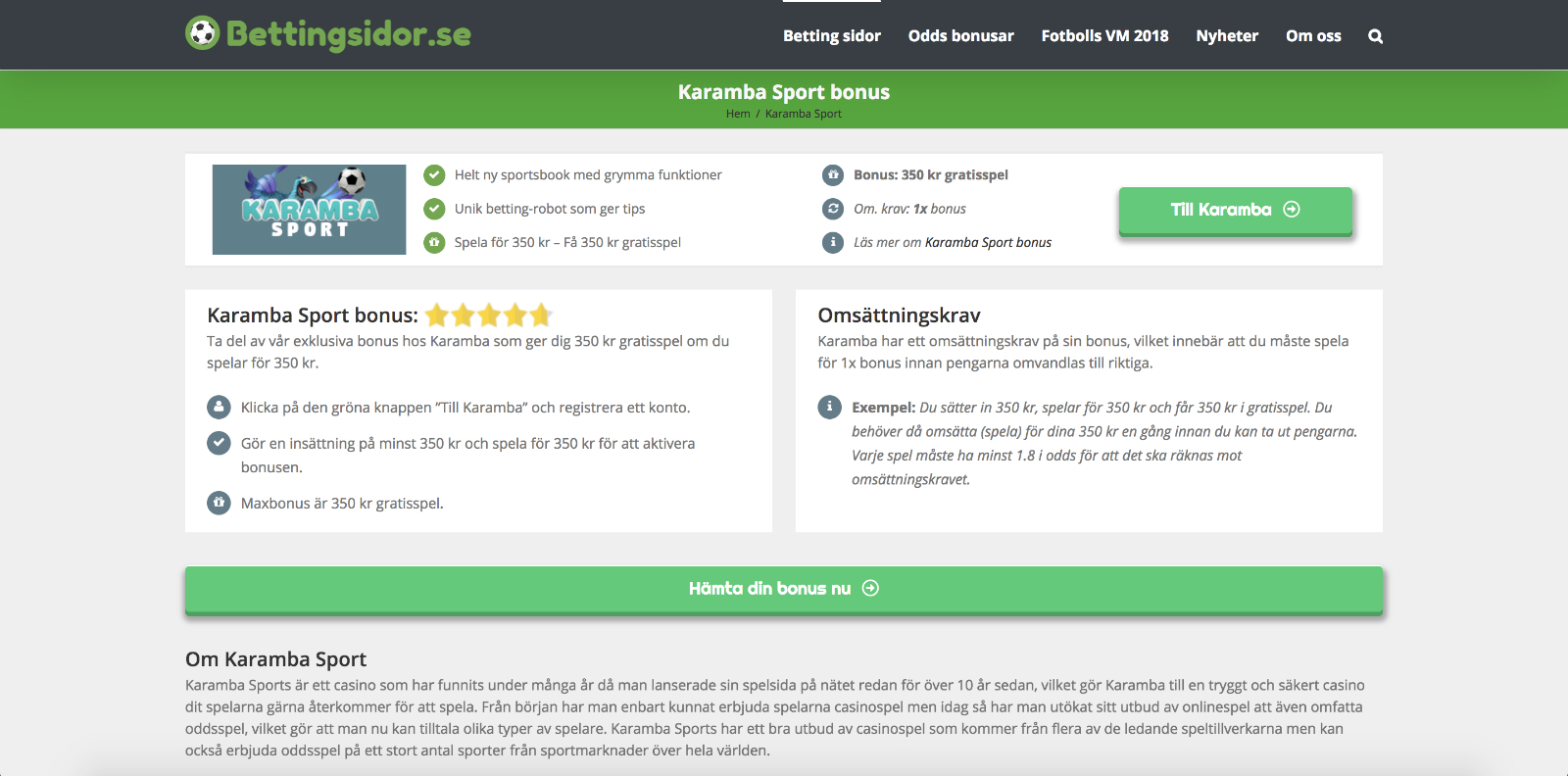 Karamba Sport bonus bakgrund bettingsidor.se