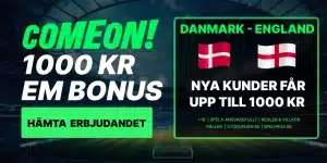 Spela på Danmark – England och få 1000 kr EM Bonus hos ComeOn!