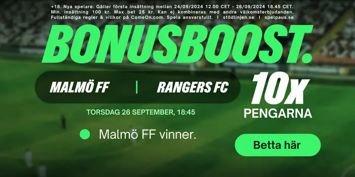 Bonusboost comeon Malmö FF Rangers