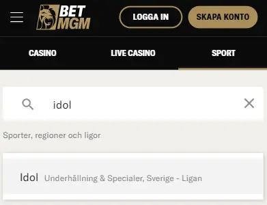 Så söker du fram Idol odds hos BetMGM