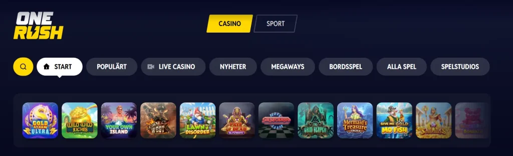OneRush Casino och live casino