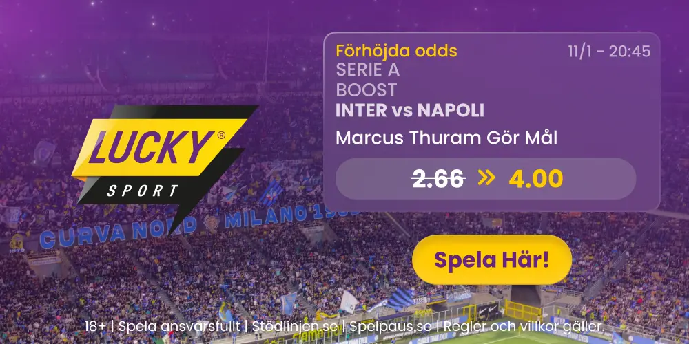 Lucky Casino boostat odds Inter vs Napoli