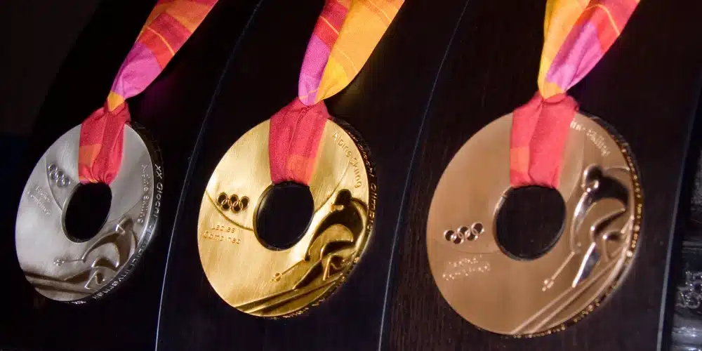 OS medaljer i guld, silver och brons