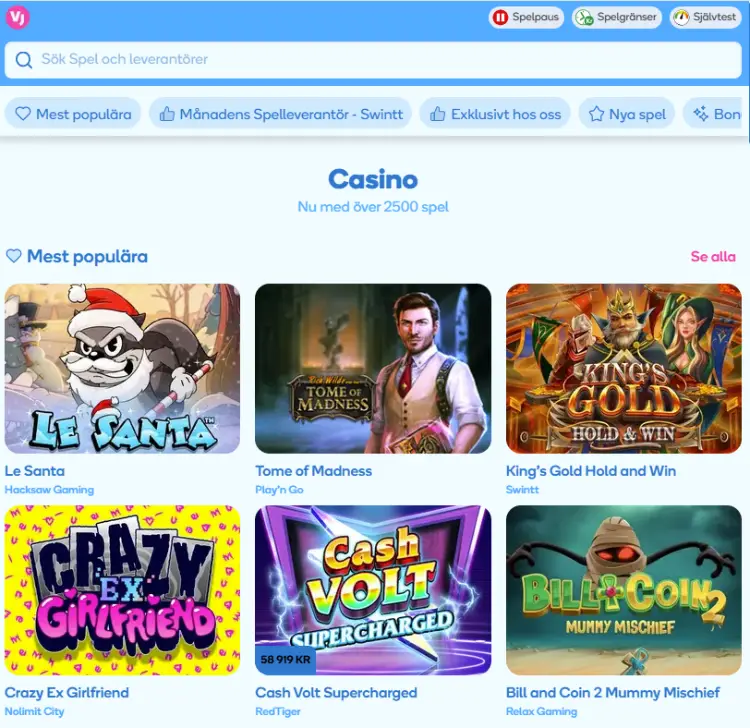 Vera & John Casino utbud och spel