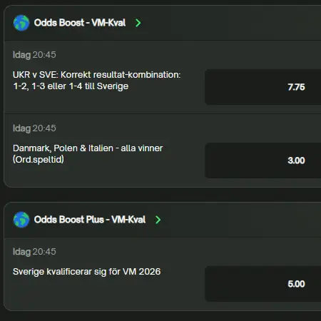 ComeOn Boost för alla spelare på Ukraina - Sverige VM kval