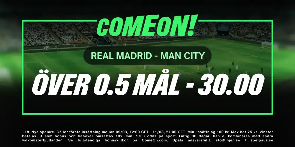 ComeOn välkomst boost Real Madrid - Man CIty