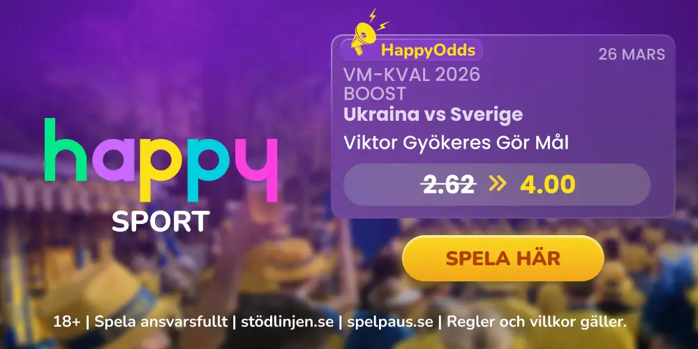 Happy Sport boostade odds VM-kval Ukraina vs Sverige