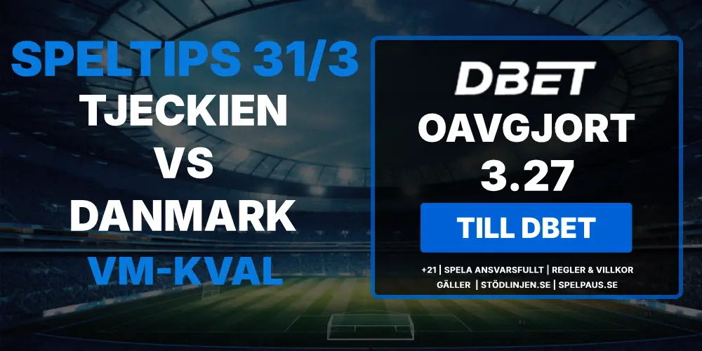 Speltips på VM-kvalet mellan Tjeckien och Danmark hos DBET