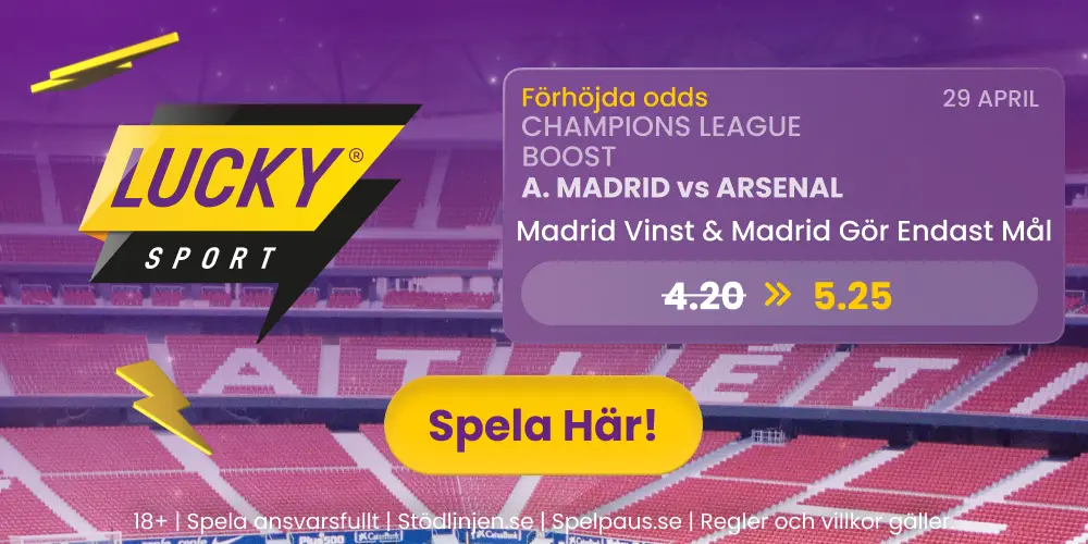 Champions League bonus hos Lucky Sport på Atletico Madrid vs Arsenal