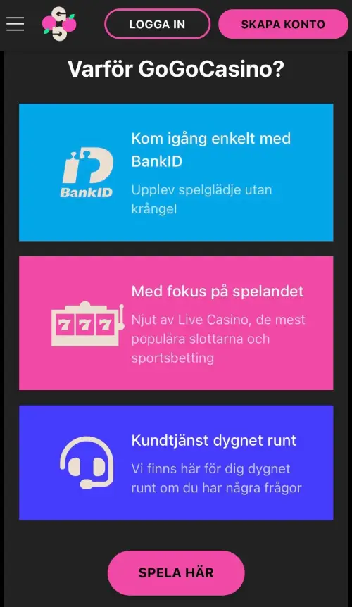 GoGo Casino och Sport snabb registrering med BankID