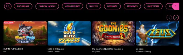 GoGoCasino har exklusiva spel från många leverantörer