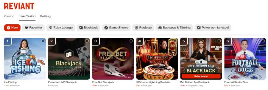 Reviant Live casino