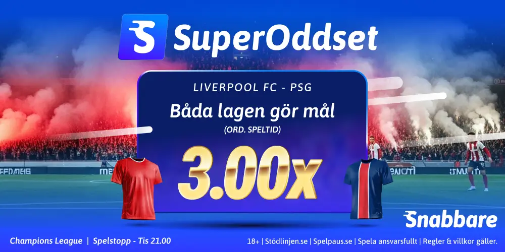 Snabbare SuperOddset Liverpool vs PSG i Champions League