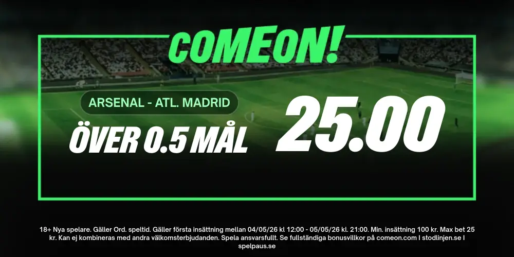 Exklusiv välkomstbonus: Odds boost Arsenal – Atletico Madrid: få 25x pengarna om det blir mål!