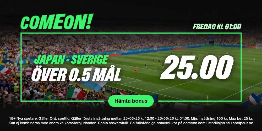 Exklusiv välkomstbonus: VM 2026 Japan vs. Sverige Odds boost – 25x pengarna om det blir mål!