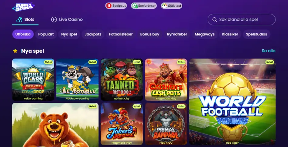 Funky Spins nätcasino med fotbolls-spel