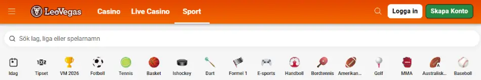 LeoVegas odds och betting på en stor mängd sporter