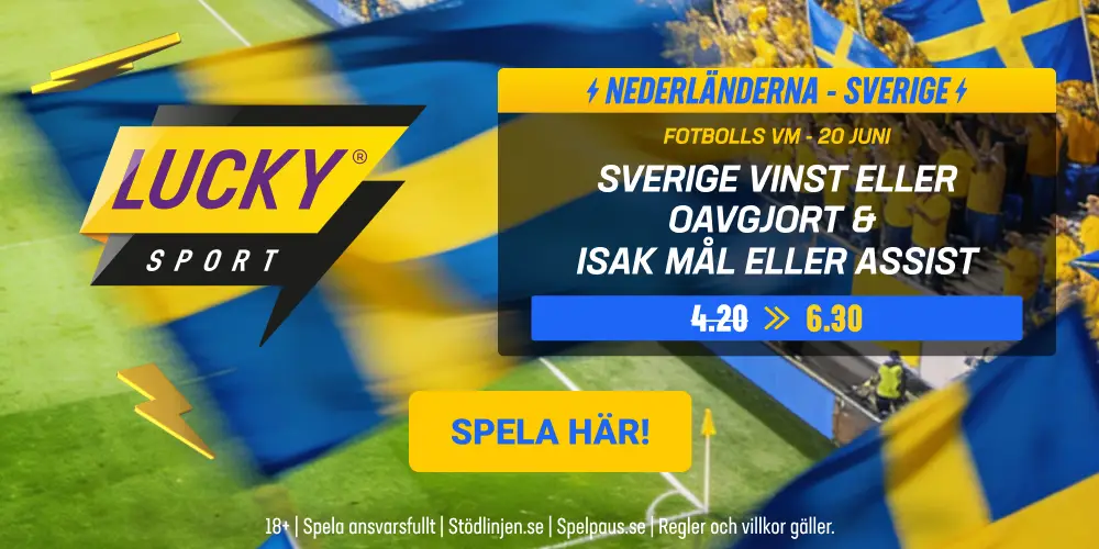 Lucky Sport Boostade Odds VM 2026 Ned - Sve Isak gör mål