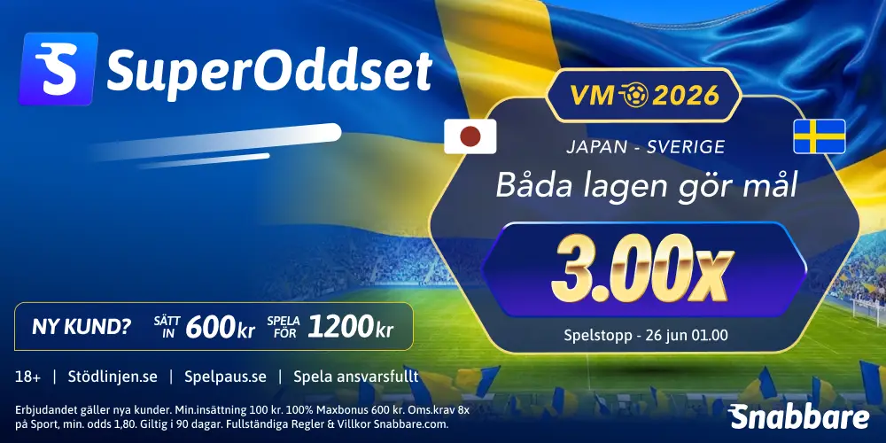 Snabbare SuperOddset på Båda lagen gör mål när Sverige möter Japan i VM 2026