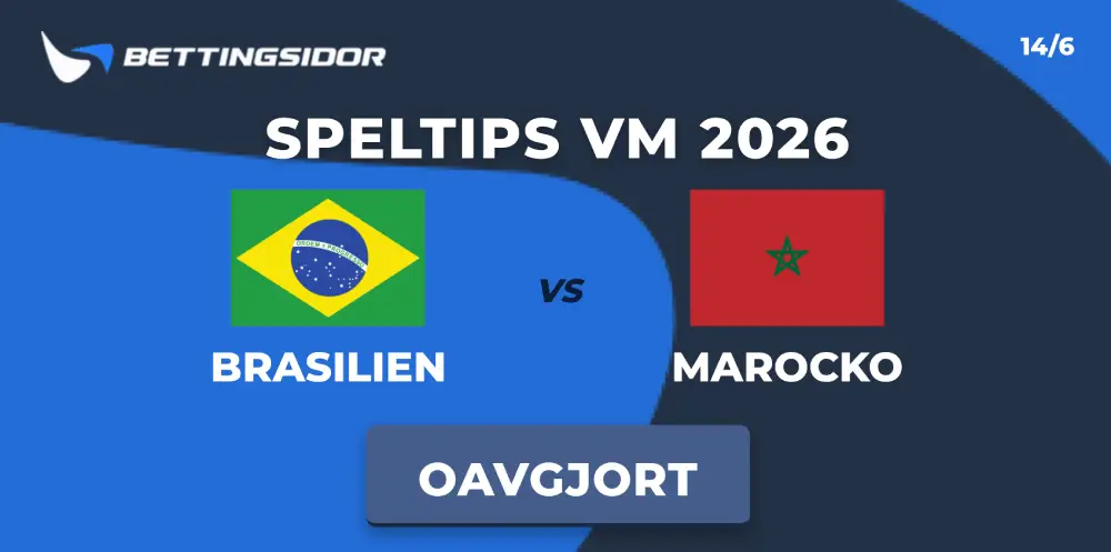 Speltips fotbolls VM 2026 Brasilien vs Marocko 14 juni 2026