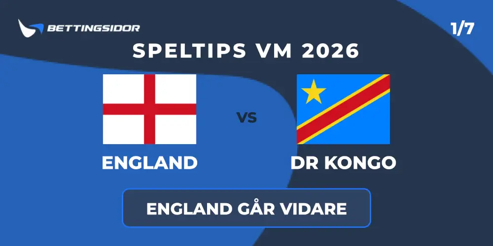 Speltips: England vs DR Kongo 1/7 – Three Lions tar sig vidare utan problem