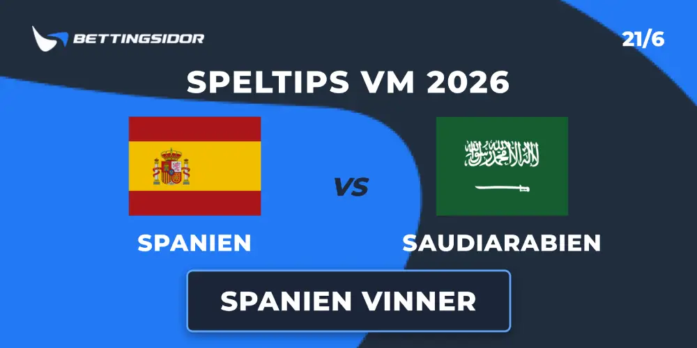 Speltips fotbolls VM 2026 Spanien vs Saudiarabien 21 juni 2026