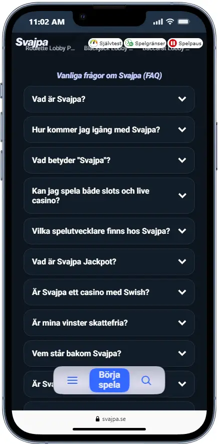 Svajpa FAQ i mobilen