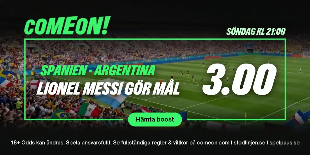 ComeOn boostat odds till VM finalen 19 juli 2026 mellan Spanien och Argentina