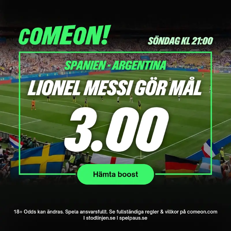 ComeOn boostat odds till VM finalen 2026 mellan Spanien och Argentina 19 juli