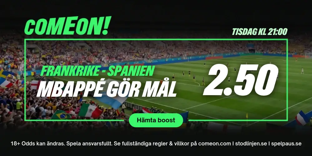 Boostat odds hos ComeOn – Frankrike vs Spanien: Mbappé gör mål i semifinalen