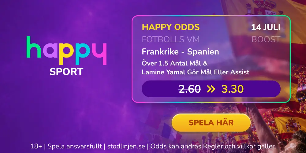 Happy Sport förhöjt odds på VM semifinalen 14 juli – Frankrike vs Spanien
