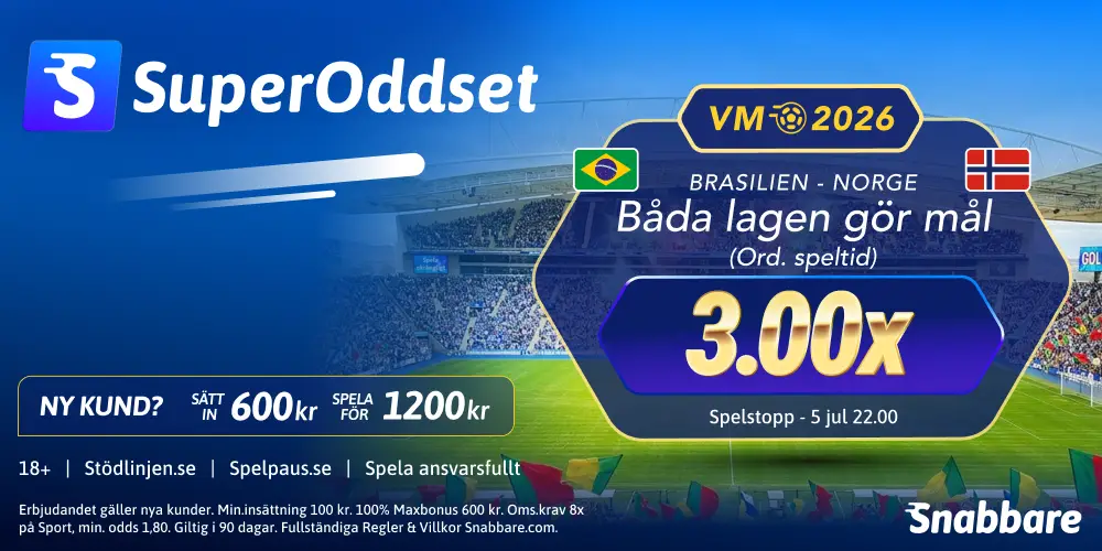 Snabbare SuperOdds fotbolls VM 2026 Brasilien vs Norge 5 juli