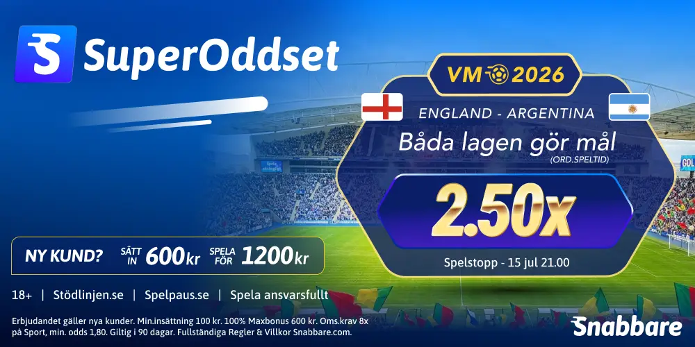 Snabbare SuperOdds – England vs Argentina: Båda lagen gör mål i semifinalen 15/7