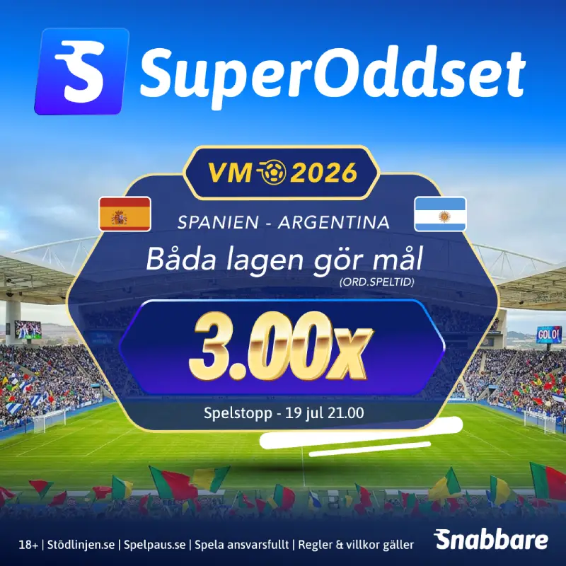 Snabbare SuperOddset till VM finalen 2026 mellan Spanien och Argentina den 19 juli