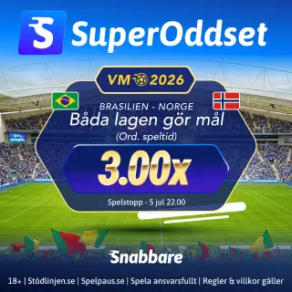 Snabbare förhöjt odds Brasilien - Norge i VM 5 juli 2026