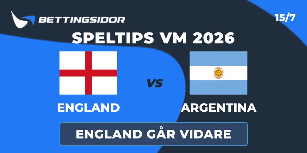 Speltips: England vs Argentina 15/7: The Three Lions tar sig till finalen