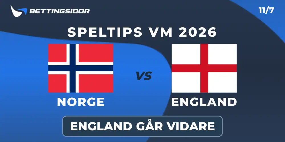 Speltips: Norge vs England 11/7: Three Lions borde ta sig till semi