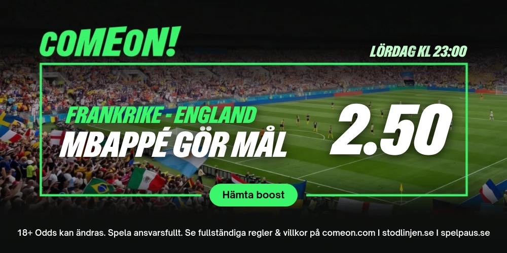 Odds boost Frankrike vs England: Mbappé gör mål 2.50