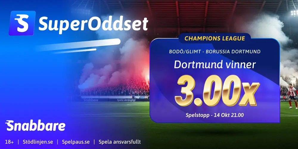 SuperOddset Champions League Bodö Glimt vs Dortmund 14 okt 2026